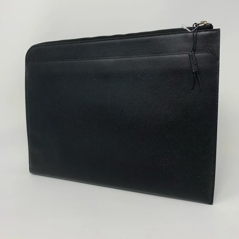 Burberry Embossed Leather Zip Around Leather Envelope Pouch for Men
